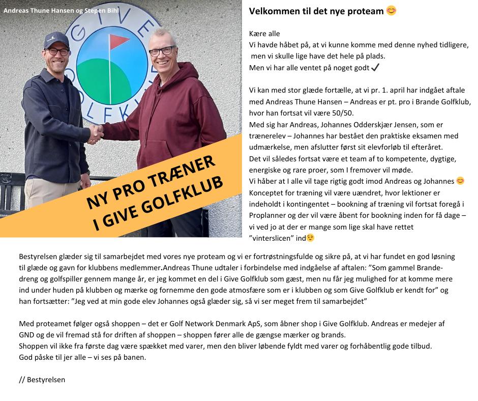 thumbnail NY PRO TRÆNER I GIVE GOLFKLUB til hjemmesiden